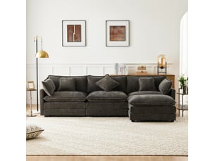 Canapé d'angle gauche convertible <strong>DESVIAE</strong> <strong></strong> 3 places Tissu gris foncé
