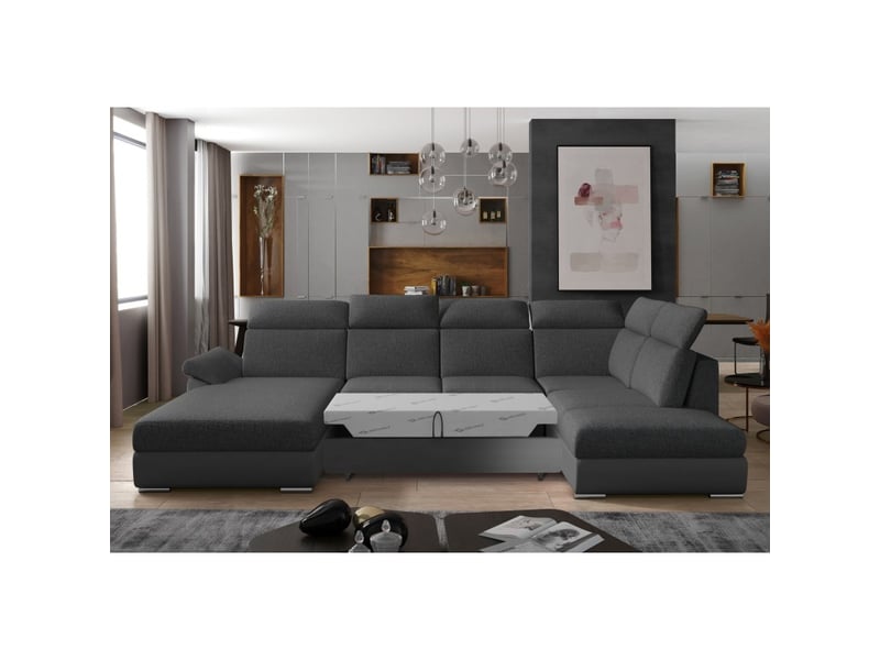  Canapé panoramique convertible majesta 5 places gris foncé – angle gauche  - Conforama D