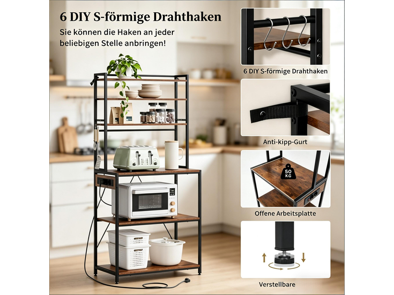  Station café moderne avec prises, étagère cuisine chêne clair, meuble rangement 167 cm  - Conforama E