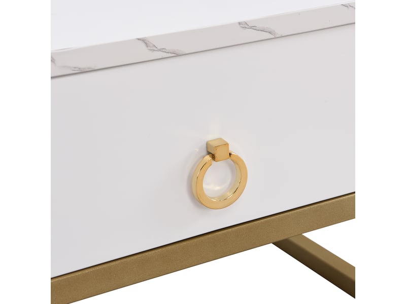  Lot de 2 tables basses gigognes avec tiroir, effet marbre brillant, blanc et doré  - Conforama R