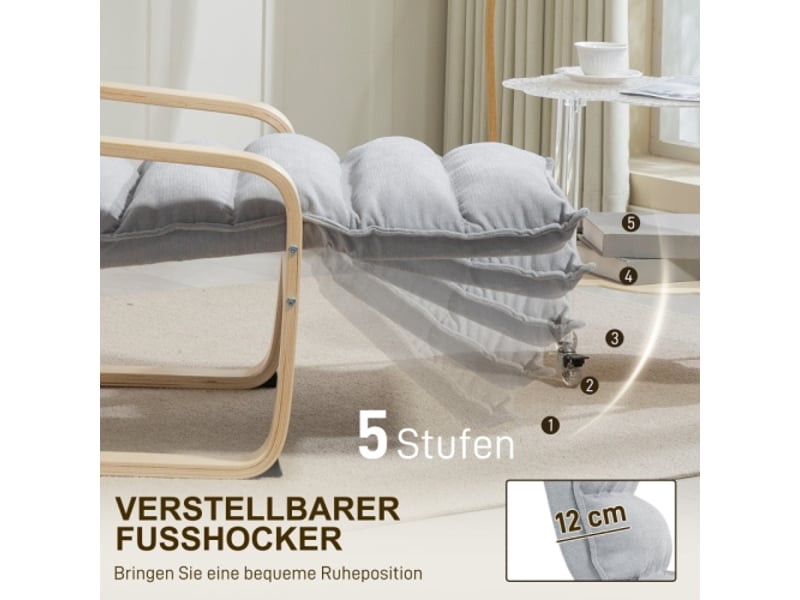  Fauteuil relax gris clair avec repose-pieds réglable, aspect velours, accoudoirs, pour salon et lecture  - Conforama E