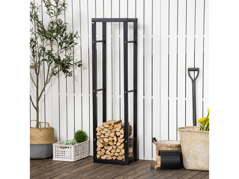  Porte-bûches vertical en métal noir, charge 100 kg, intérieur et extérieur, 40 x 25 x 150 cm  - Conforama D