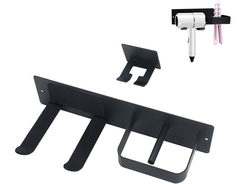  Support mural pour sèche-cheveux et lisseur avec rangement pour câbles, fers à friser, porte-outils de salle de bain  - Conforama A
