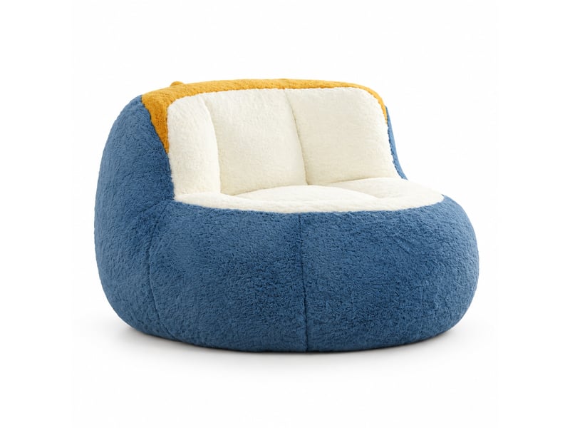  Fauteuil poire modenvie xxl en fausse fourrure bleu, blanc et jaune, mousse déchiquetée, 106 x 110 x 77 cm  - Conforama A