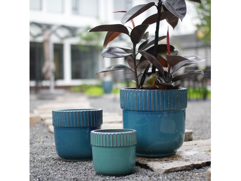  Pot de fleurs en céramique ø 23 cm – bleu turquoise brillant – drainage et usage intérieur extérieur pratique  - Conforama B