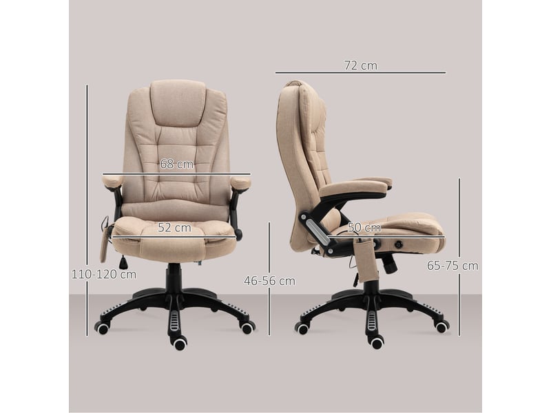  Fauteuil bureau massantchauffant, hauteur réglable, dossier inclinable, télécommande, pivotant 360°, polyester beige.  - Conforama E