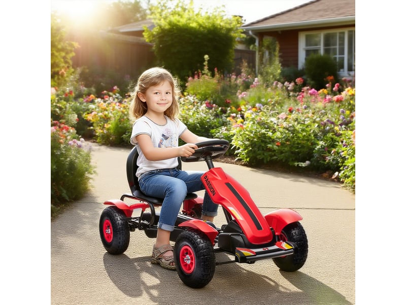  Karting à pédales pour enfants de 5 à 12 ans avec siège réglable et frein à main, 121 x 58 x 61 cm, rouge  - Conforama C