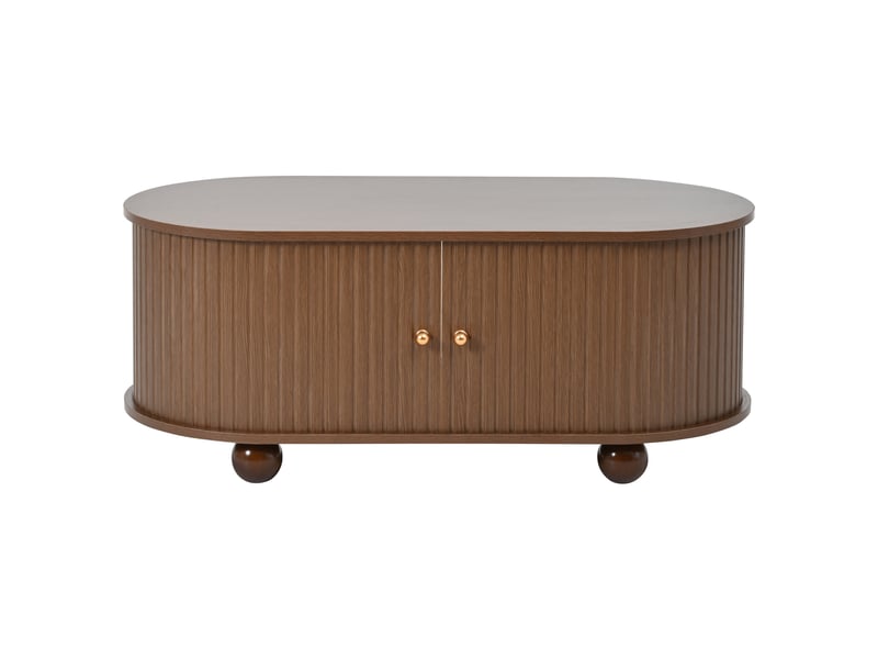  Table basse ovale avec porte coulissante et espace de rangement, 4 pieds, en mdf, noyer, 100×50×40 cm - uvrion  - Conforama A