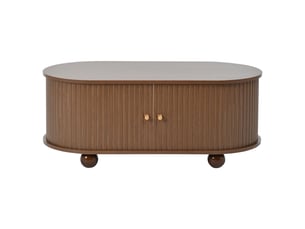 Table basse ovale avec porte coulissante et espace de rangement, 4 pieds, en mdf, noyer, 100×50×40 cm - uvrion