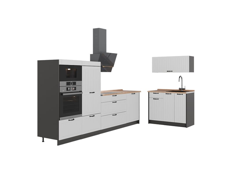 Vicco cuisine, blanc campagneanthracite, 380cm, pt chêne - Conforama A