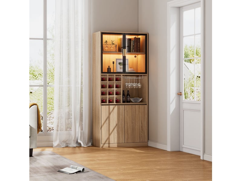  Vitrine 80x40x180 cm portes vitrées éclairage led mdf naturel  - Conforama C