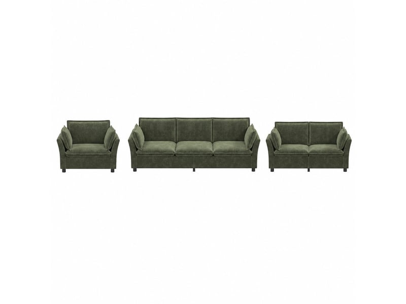Ensemble canapés modulables 3-2-1 en tissu chenille vert, avec coussins, rembourrage moelleux, sans montage N653P402Q-123 - Conforama C