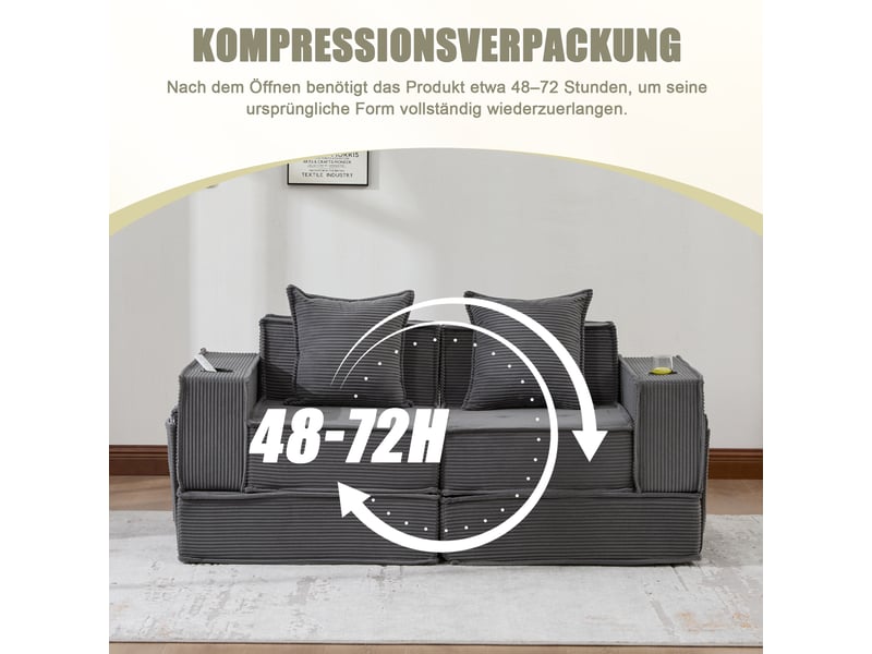  Canapé convertible, canapé-lit – avec pouf, 2 places, avec rangement, en tissu, porte-gobelets  - Conforama W