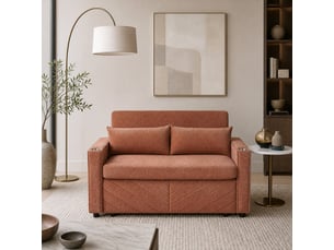 Canapé droit convertible 2 places orange avec usb, système coulissant 3-en-1 pour salon et chambre d'amis