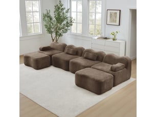 Canapé 4 places avec 2 poufs - 384x167x70 cm - canapé panoramique u velours mousse 32d sans structure 1100kg - marron