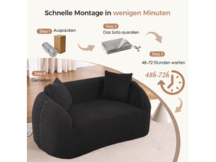Canapé modulaire 2 places courbe 155x90 cm – noir – chenille, 2 coussins, livré compressé sans montage