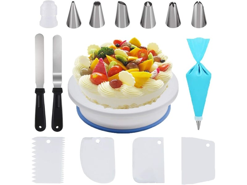  Enowelir plateau tournant de gâteau 15pcs, plateau tournant pour patisserie(1 plateau tournant 28cm11pouce, 2 spatules, 4 scrapers  - Conforama A
