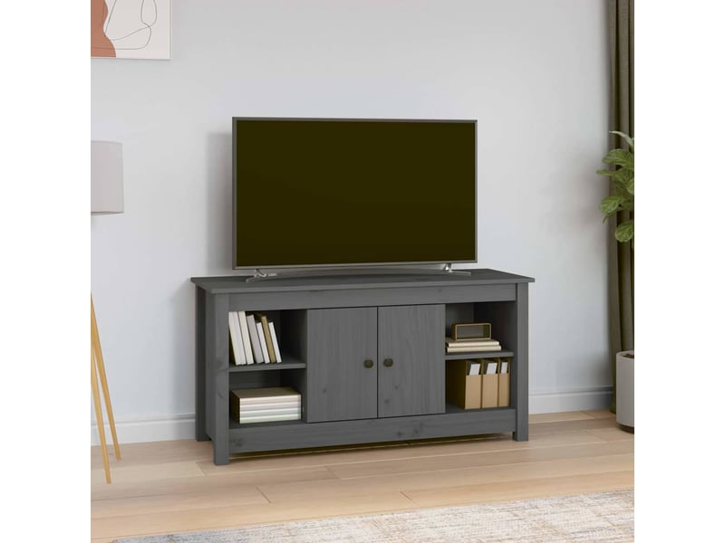  Meuble tv - banc tv - meuble de rangement gris 103x36,5x52 cm bois de pin massif  - Conforama B