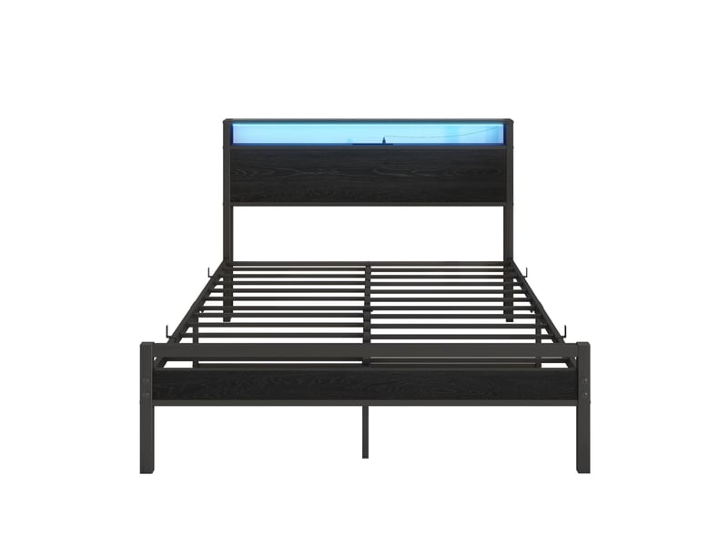  Lit 140 x 200 cm avec rangement, usb, prise et éclairage led noir  - Conforama A