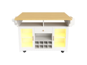Desserte roulante blanche avec éclairage led rgb, plateau extensible et porte-bouteilles mobile