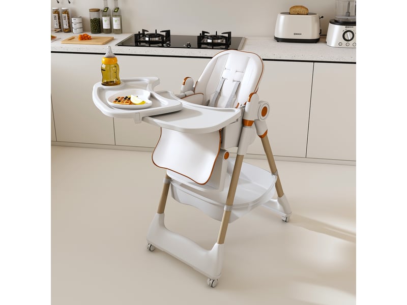  Chaise haute bébé réglable,53x76x95 cm,pliable avec plateau amovible,blanche  - Conforama B