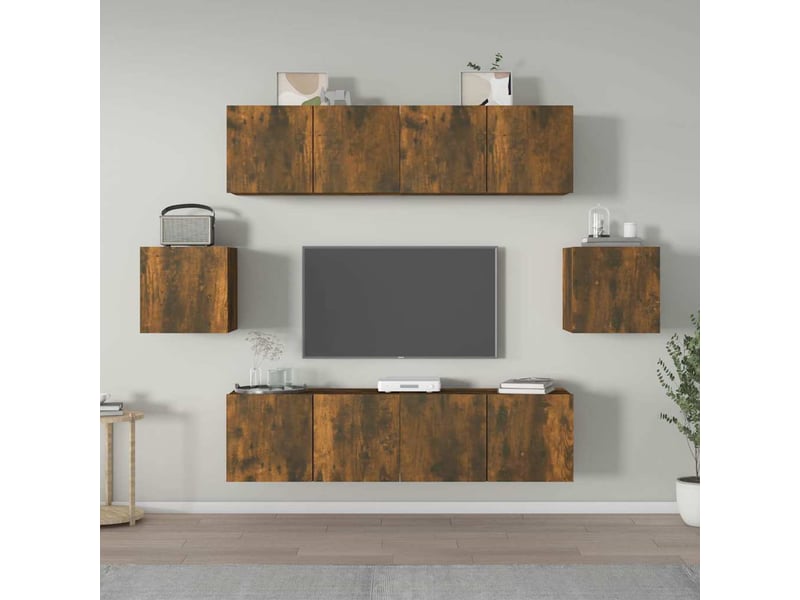  Ensemble de meubles tv 6 pcs chêne fumé bois d'ingénierie shl37156  - Conforama B