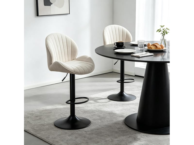  Lot de 2 tabourets de bar réglables 48x50x94-115 cm – beige – pivotants 360° avec dossier et repose-pieds  - Conforama B