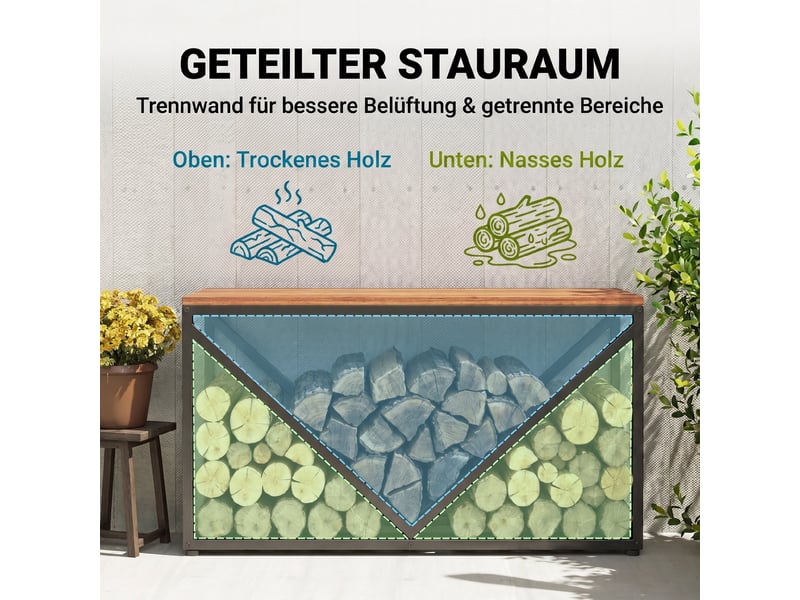 Porte-bûches intérieur 2 en 1 avec tablette, métal thermolaqué, 98 x 28 x 50 cm, charge 50 kg - Conforama W
