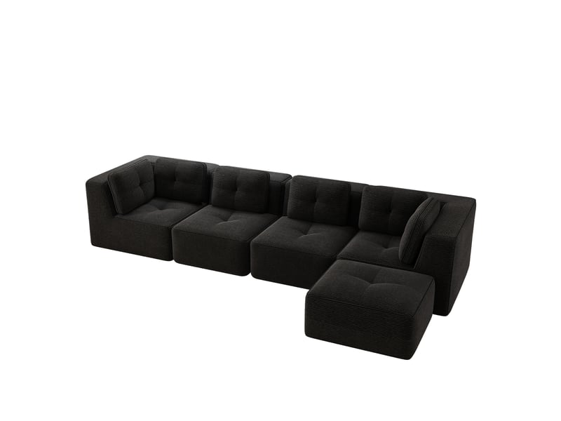  Canapé d'angle modulable sans cadre avec assise profonde et coussins moelleux en velours côtelé noir  - Conforama A