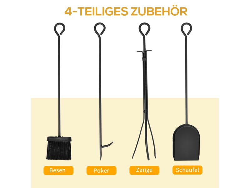 Porte-bûches avec accessoires de cheminée, acier noir, 75 x 30 x 60 cm, charge 100 kg - Conforama R