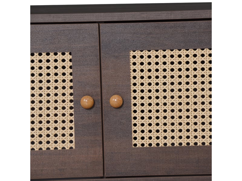  Meuble tv moderne en rotin - 200x37x49.5 cm - pour téléviseur 80 pouces - 2 portes en rotin - 2 tiroirs - 8 pieds  - Conforama C