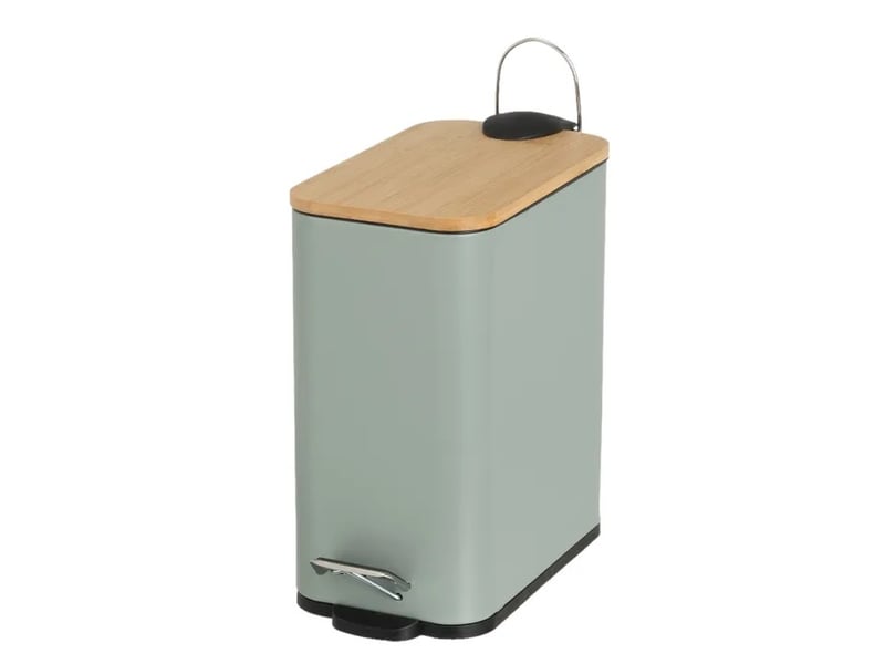  Poubelle à pédale en métal vert sauge et couvercle en bambou naturel avec seau intérieur amovible, capacité 5l - longueur 25 x profondeur 14 x hauteur 27 cm  - Conforama A