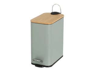 Poubelle à pédale en métal vert sauge et couvercle en bambou naturel avec seau intérieur amovible, capacité 5l - longueur 25 x profondeur 14 x hauteur 27 cm