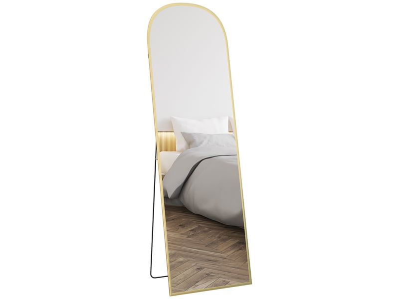  Miroir moderne sur pied et mural en alliage d'aluminium avec support pliable, 50 x 170 cm, doré  - Conforama A
