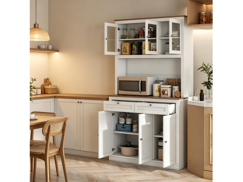  Buffet de cuisine modenvie 100 x 40 x 180 cm blanc et chêne avec rangement réglable  - Conforama E