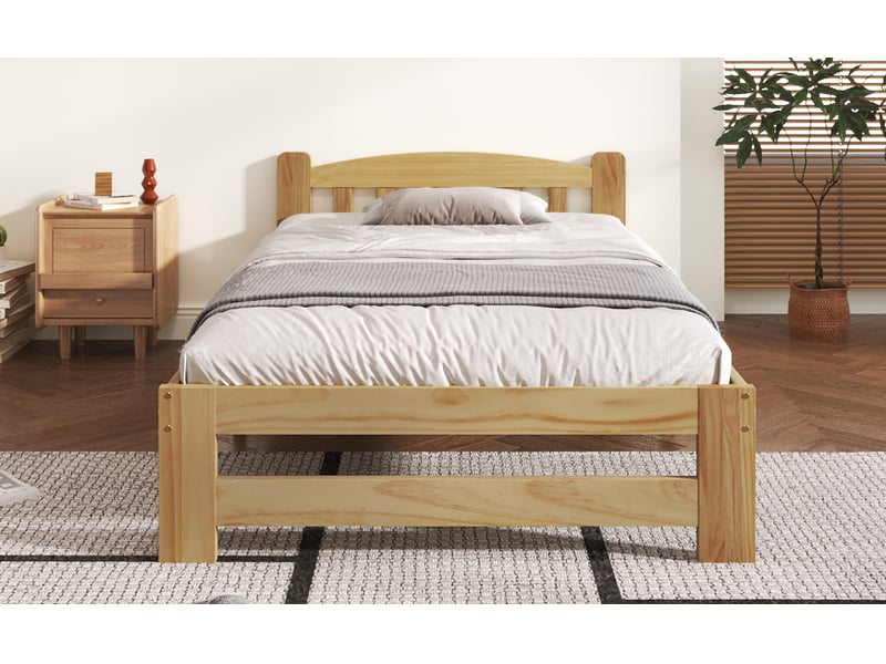  90x200 cm lit enfant capitonné avec tête de lit, lit simple en bois massif avec sommier à lattes, lit simple, couleur naturelle  - Conforama W