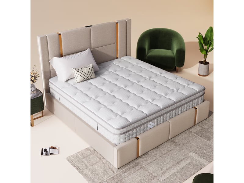  Matelas 140 × 200 cm 2 places hybride 7 zones à ressorts ensachés, h3, 25 cm, en polyester, blanc  - Conforama B