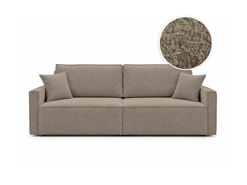  Farah - canapé droit 3 places convertible accoudoirs slim en tissu bouclettes texturées  - Conforama A