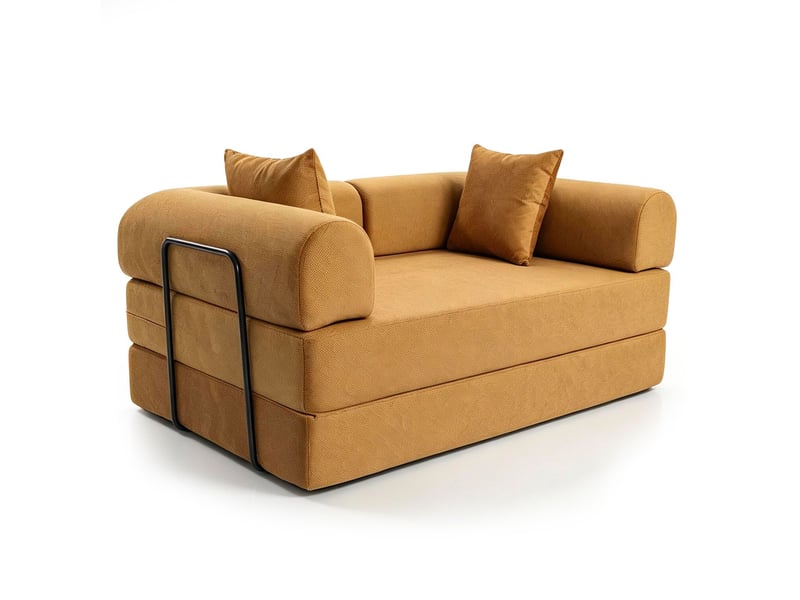  Canapé 2 places convertible et modulable bergerac tissu doux texturé ocre doré Bergerac - Conforama A