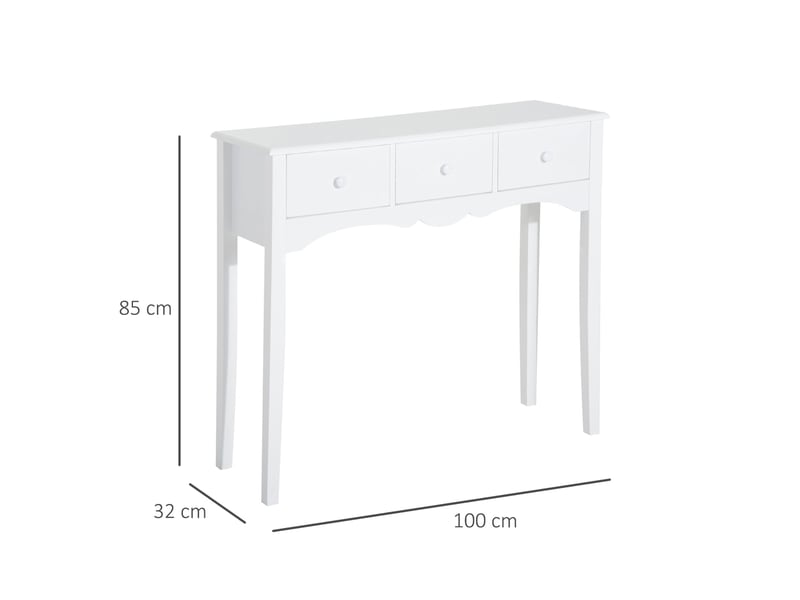  Console d'entrée moderne en mdf avec 3 tiroirs, 100 x 32 x 85 cm, blanche  - Conforama E