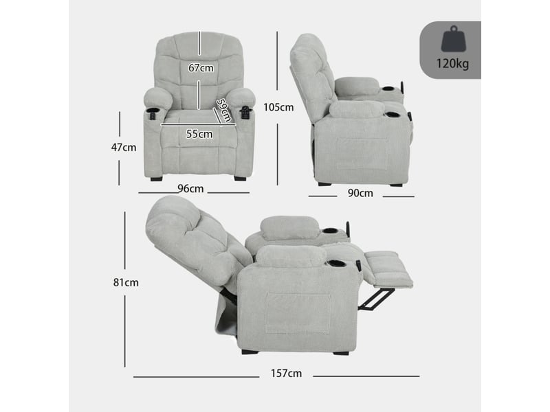  Fauteuil de massage - fauteuil inclinable électrique avec massage et chauffage, moteur silencieux et fonction mémoire, gris  - Conforama D