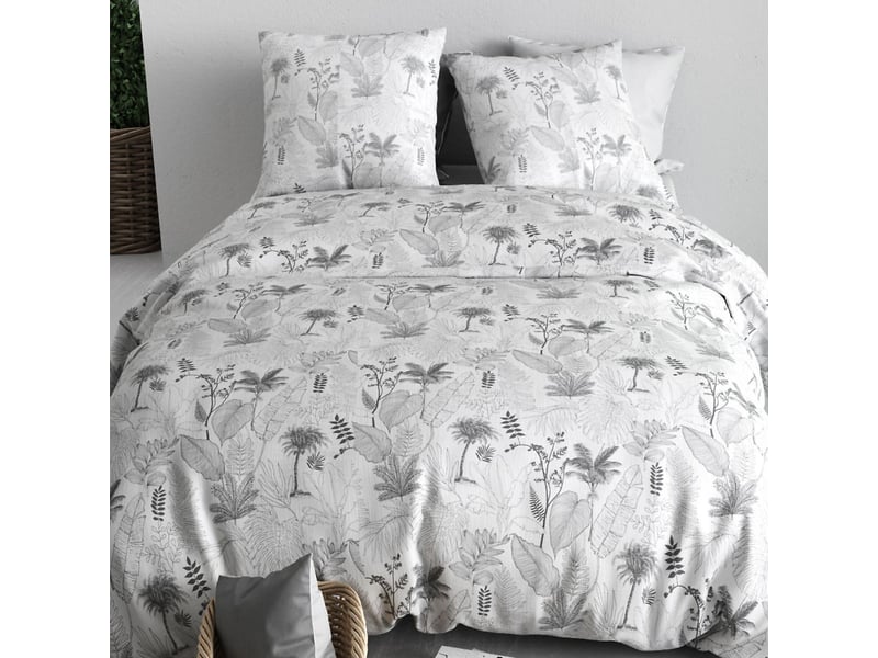  Parure housse de couette 240x220cm + 2 taies motif feuillage palmier blanc et noir 100% coton - josselin JOSSELIN - Conforama C