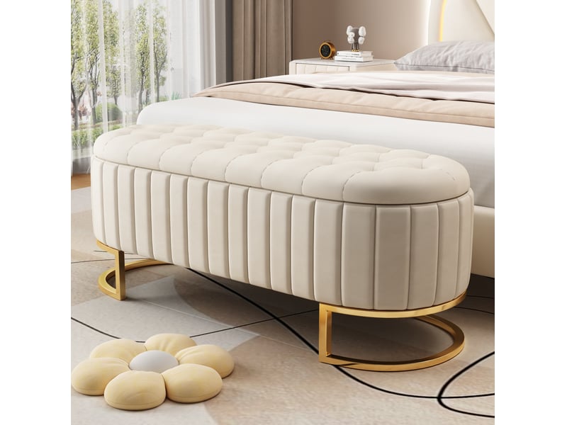  Banc coffre tcqpz 120 x 39,9 x 43 cm en velours beige pieds en métal  - Conforama B