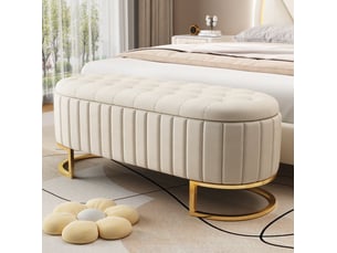 Banc coffre tcqpz 120 x 39,9 x 43 cm en velours beige pieds en métal
