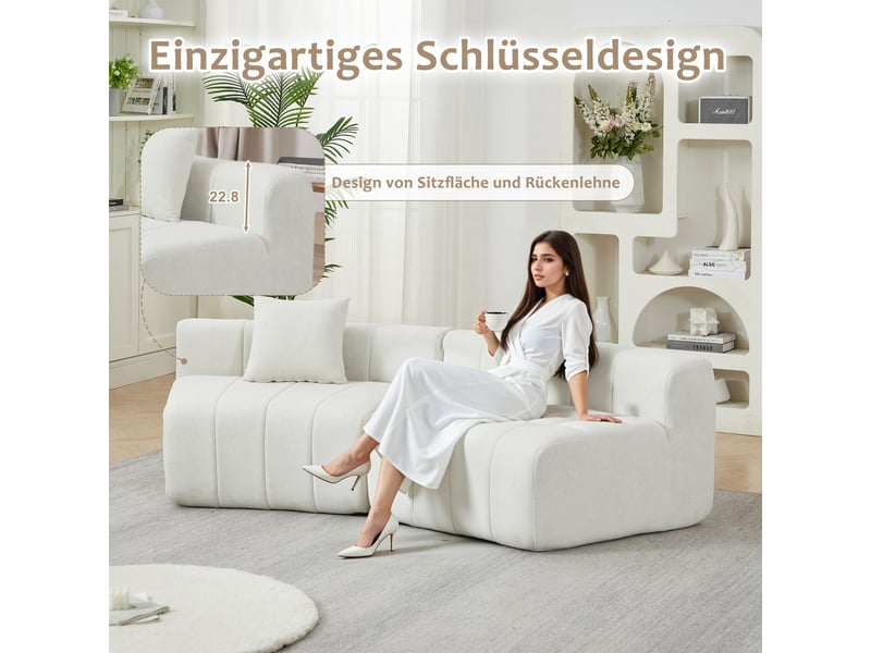  Canapé modulaire courbé avec 2 coussins, assise style piano - lpospi - chenille et mousse - beige  - Conforama E