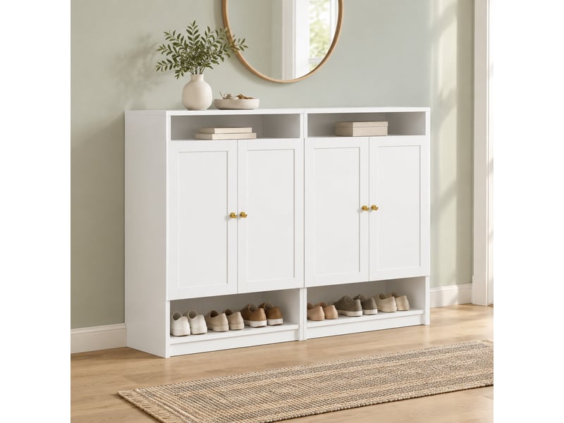  Meuble à chaussures 146x34x109 cm à 2 portes avec étagères réglables, blanc  - Conforama B