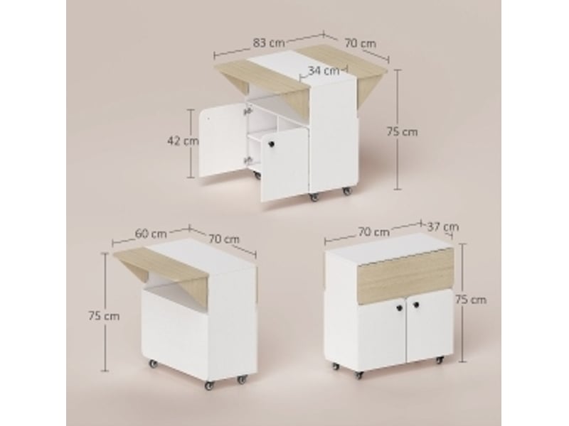  Table pliante roulante 70 x 83 x 75 cm blanche en bois, rangement et mobilité pour cuisine et salle à manger  - Conforama C