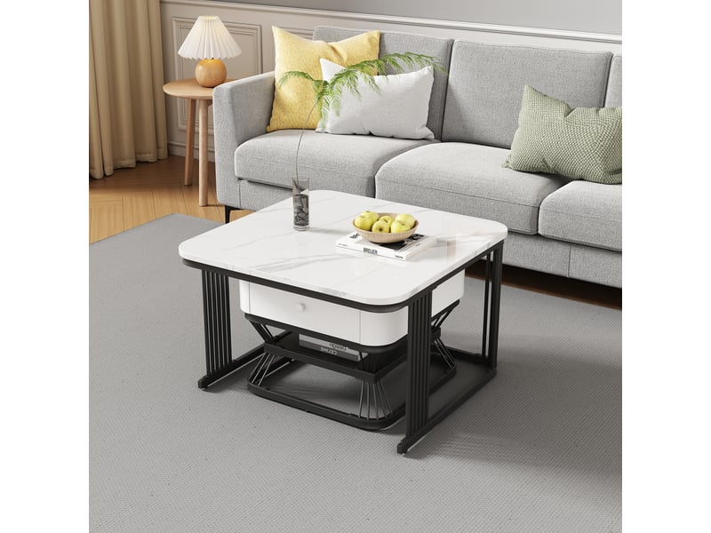  Lot de 2 tables basses gigognes carrées blanc - 70x70 cm mdf table basse blanc - Conforama D