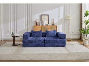 Canapé convertible corda, bleu foncé, modulable, sans montage, cadre fixe, tissu chenille, canapé-lit sol