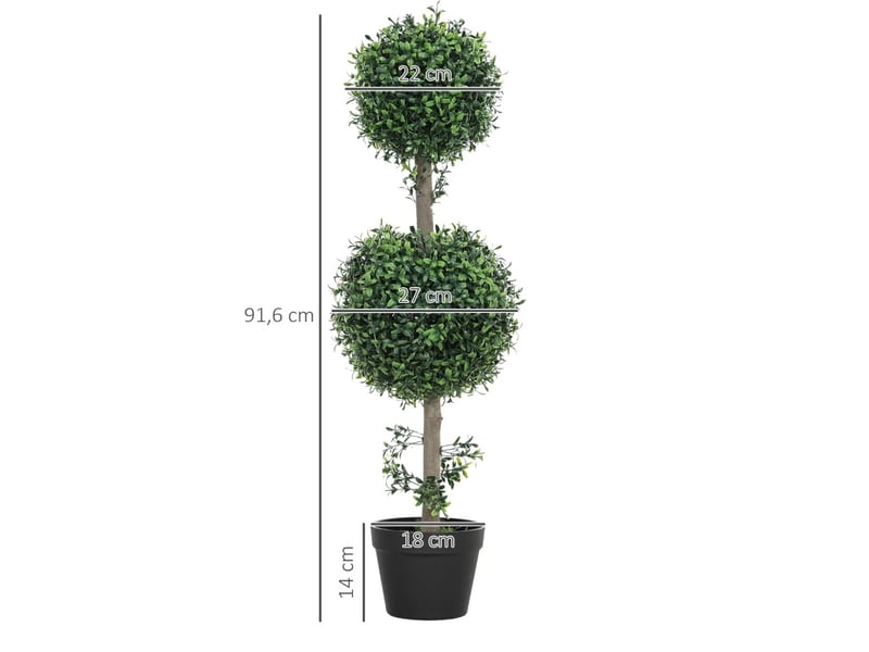  Lot de 2 buis artificiels 91,6 cm – vert – double boule avec pots décoratifs et protection uv – intérieur et extérieur  - Conforama C
